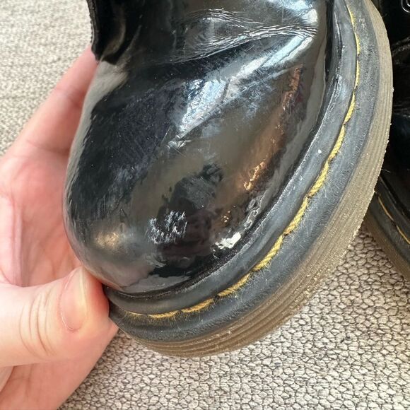 Doc Martens Kids Patent Leather Black Combat Boots Size 3 - Picture 2 of 11